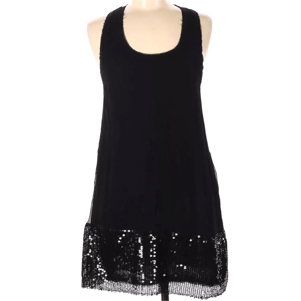Lerario Beatriz Women’s Mini Cocktail Dress Sz 4 Black 100% Silk Sequin Hem